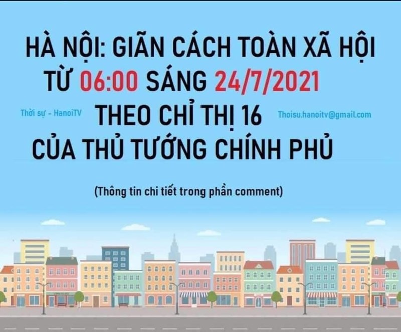 Thành phố Hà Nội thực hiện giãn cách xã hội trên địa bàn Thành phố để phòng chống dịch COVID-19